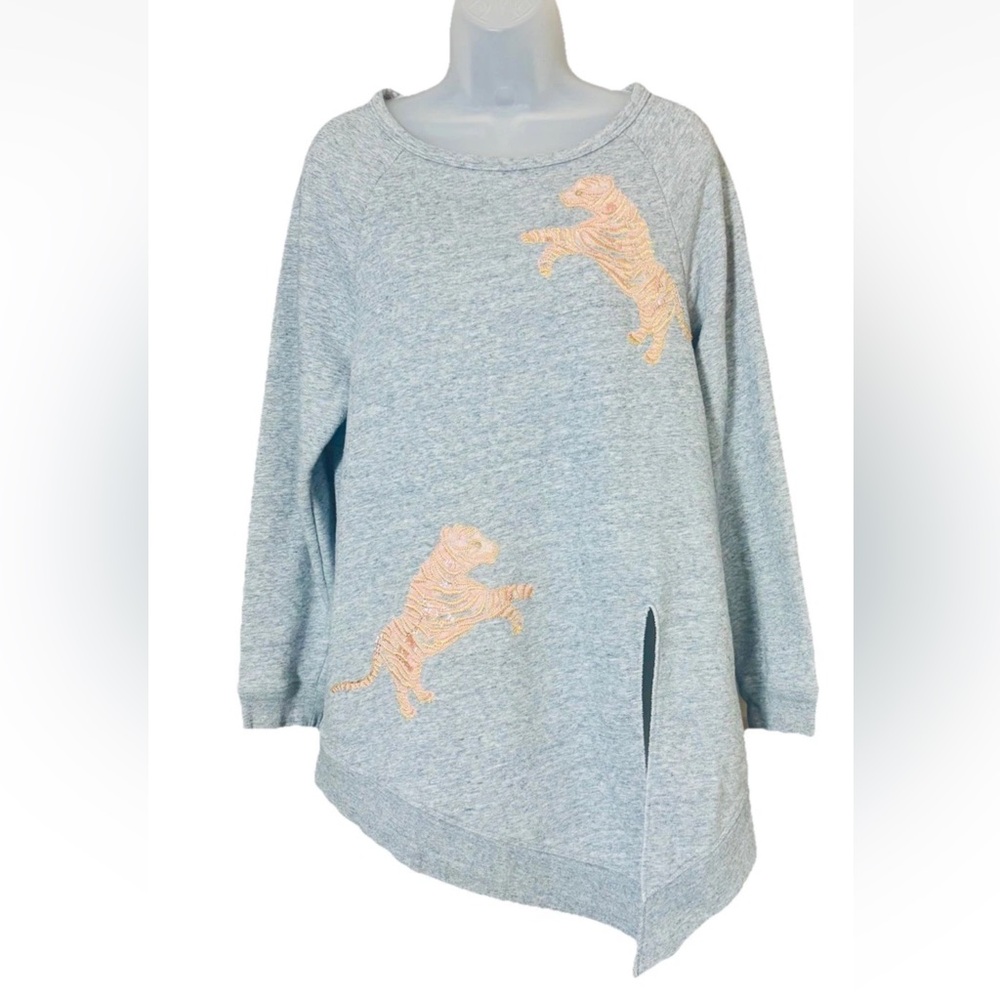 Anthropologie Akemi+Kin Gray Orange Sweatshirt Top Cotton Blend Size XS - Picture 2 of 14